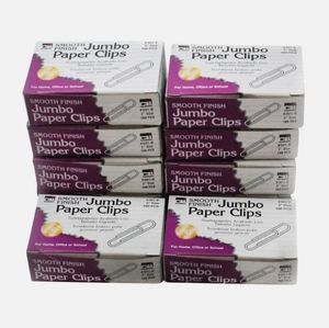 1000 PCS PAPER CLIPS JUMBO SIZE ,SILVER , 100 × 10 PACKS BY SMOOTH FINISH. NIB